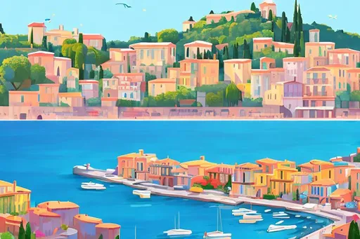 Prompt: French Riviera Scenery in the style of Disney Pixar's Luca