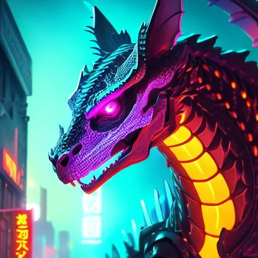 Prompt: Portrait of a roaring neon skeleton dragon with iridescent black markings and a cute face, liminal space streets, perfect composition, hyperrealistic, super detailed, 8k, high quality, trending art, trending on artstation, sharp focus, studio photo, intricate details, highly detailed, by greg rutkowski, illustration, watercolor