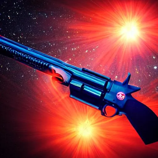 Prompt: A gun shooting a star in a orange circle 