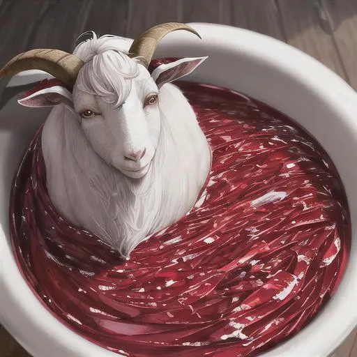 Prompt: photo of a goat full covered in jam all over her whole boby 8k