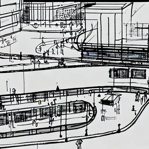 Prompt: sketch/diagram by a designer, for a project on mobility services, of a PA system near buses 