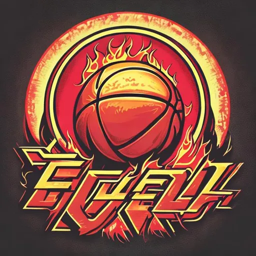 Prompt: Retro comic style artwork, highly detailed {fire}, basketball team logo, symmetrical, vibrant, centered