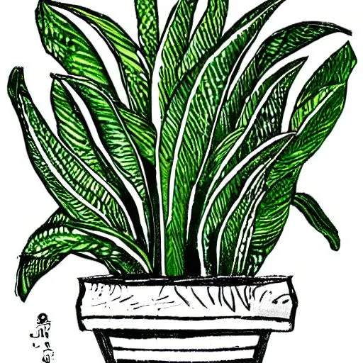 Prompt: snake plant in pot line drawing
 green