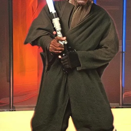 Prompt: 
morgan freeman as a star wars jedi warrior