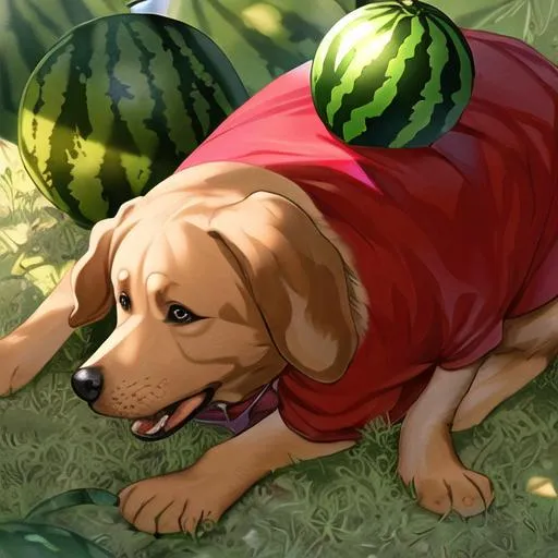 Dog wearing a watermelon helmet OpenArt