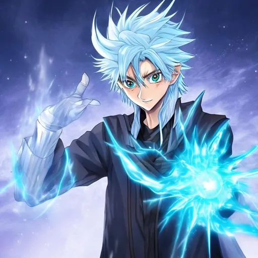 Lexica - Animeboy,anime,quiet boy, has the power of ice, white hair, ice  blue eyes, in class alone, Japanese style