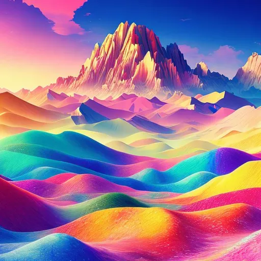 Prompt: create me a colorful landscape wallpaper for PC, 8K, realistic, futuristic, DALL E