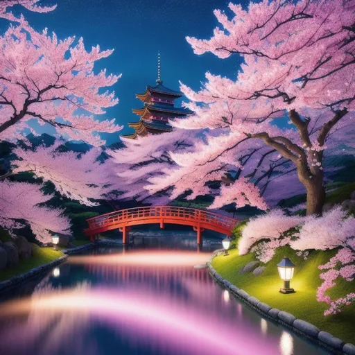 Prompt: Digital style painting, night in japan hokkaido sakura temple, style of Pixar, Fragonard, genshin impact, highly-detailed, cinematic, washed out palette, soft pastel color palette, light trails, translucent, iridescent, perfect composition, hyperrealistic, super detailed, 8k, high quality, sharp focus, intricate details, highly detailed, dynamic lighting, detailed and intricate environment, highest quality