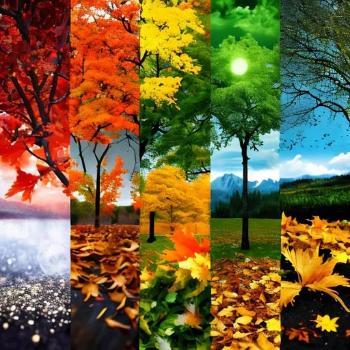 Prompt: the four seasons, elements, corresponding together