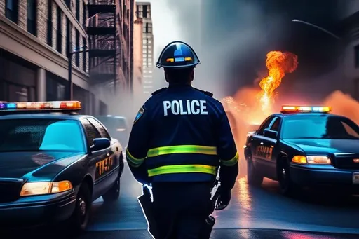 Prompt: Riots in New York, Police, apocalypse zombie,  Hyperrealistic, sharp focus, Professional, UHD, HDR, 8K, Render, electronic, dramatic, vivid, pressure, stress, nervous vibe, loud, tension, traumatic, dark, cataclysmic, violent, fighting, Epic