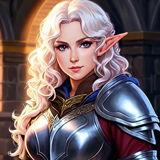 dnd, elf, paladin, portrait, curly hair, female, Ill... | OpenArt