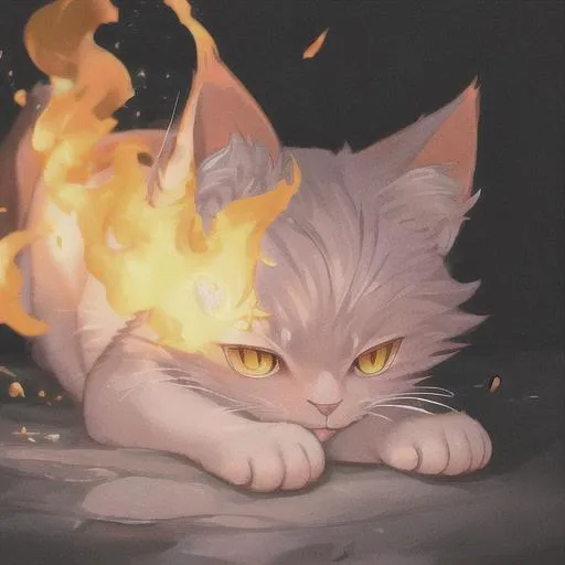 Prompt: Cat fire ice