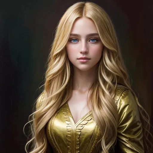 Prompt: Oil painting, Chiaroscuro, landscape, UHD, 8K, highly detailed, panned out view of the character, visible full body, a hyperdetailed mage girl, hyperdetailed long blonde hair, masterpiece, hyperdetailed full body, hyperdetailed feminine attractive face and nose, complete body view, ((hyperdetailed eyes)), perfect body, perfect anatomy, beautifully detailed face, alluring smile, ((fantasy_gown1.3)), small chest