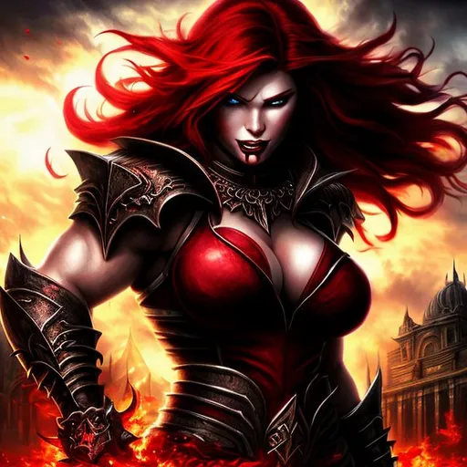 Prompt: short blood crimson hair, full body visible, awe-inspiring evil goddess, muscles, beautiful androgynous face, elegantly terrifying, monstrous hellscape background, photorealistic