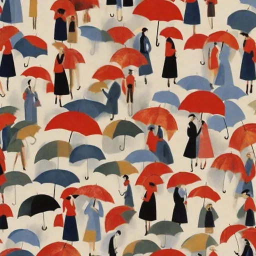 Prompt: Umbrellas by amrita sher-gil, grace cossington smith, marimekko, rifle paper co