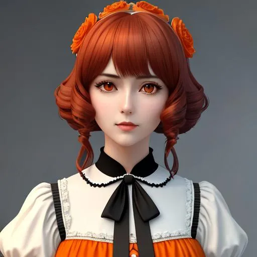 Prompt: 3d anime woman and 4k full HD from the Victorian era, elegant, with orange aesthetic