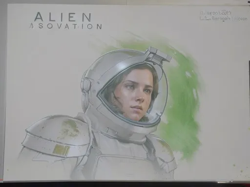 Prompt: Gameplay scenes, Alien Isolation, female protagonist, concept art, extremely detailed pencil drawing by Greg Rutkowski and by Henry Justice Ford and by Steve Henderson