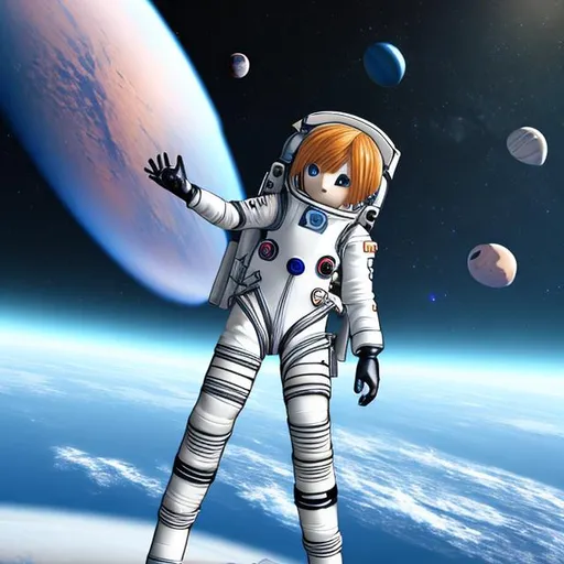 Prompt: anime female character doing space exploration
