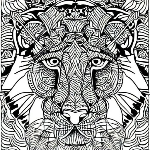 Prompt: COLORING PAGE FOR ADULTS MANALA, TIGER IMAGE, WHITE BACKGROUND, CLEAN LINE ART, FINE LINE ART --4K--AR 2:3