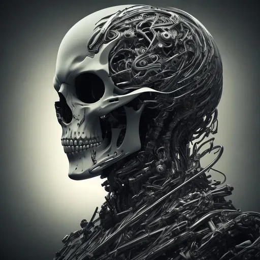 Prompt: evil skull Robot.
Creepy anatomical part.
Dark mood.
Horror dettail.
Simmetrical artistic effect.
