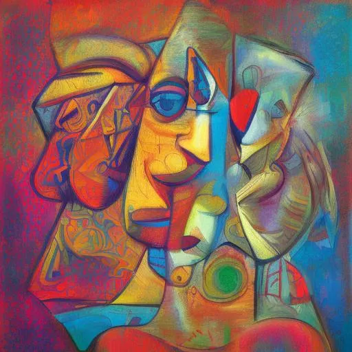 Prompt: Abstract painting image picture of what Love is in many different forms Picasso style mixed with Da Vinci realistic detailed beautiful art hidden meanings and messages inside and out of the image 