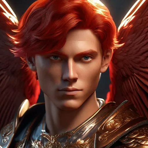 Prompt: ""handsome male seraph with red hair", six wings, holy, divine, angel, light, armor, head and shoulders portrait, finely drawn eyes, 8k resolution concept art portrait dynamic lighting hyperdetailed intricately detailed Splash art trending on Artstation Unreal Engine 5 volumetric lighting"