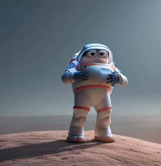 Prompt: Pixar dinosaur in an astronaut suit, soft smooth lighting, soft colors, 100mm lens, 3d blender render