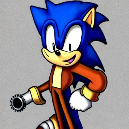Prompt: steampunk sonic the hedgehog with gears