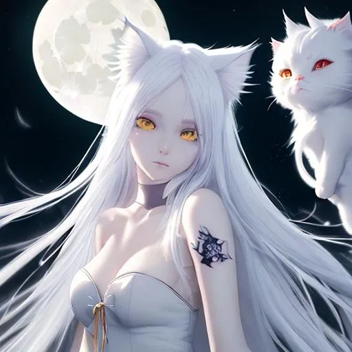 Kawaii Anime Neko Cat Girl With white hair | Poster