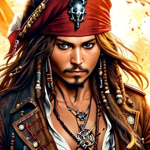 Prompt: Poster art, high-quality high-detail highly-detailed breathtaking hero ((by Aleksi Briclot and Stanley Artgerm Lau)) - ((captain Jack sparrow )) , Hero pose ,full form, epic, 8k HD, fire, sharp focus, ultra realistic clarity. Detailed face, portrait, realistic, close to perfection 