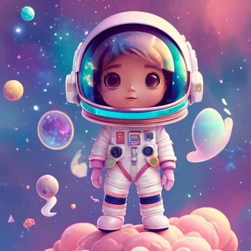 Prompt: tiny cute girl astronaut, character floating in space with galaxy background, soft smooth lighting, soft pastel colors, skottie young, 3d blender render, polycount, modular constructivism, pop surrealism, physically based rendering, portrait image