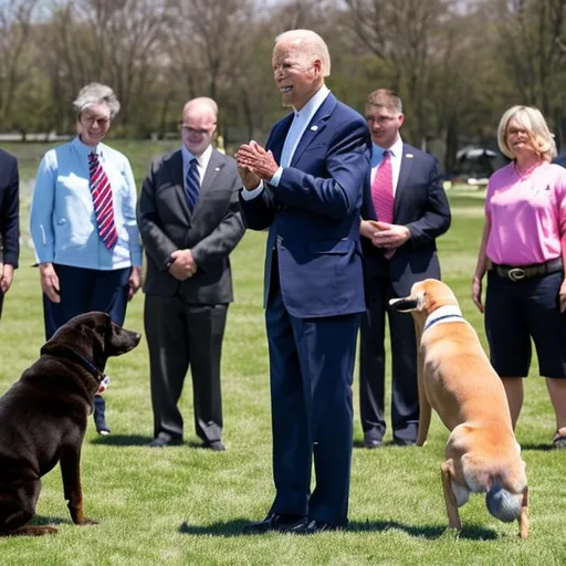 Prompt: president biden teaching a dog obedience class