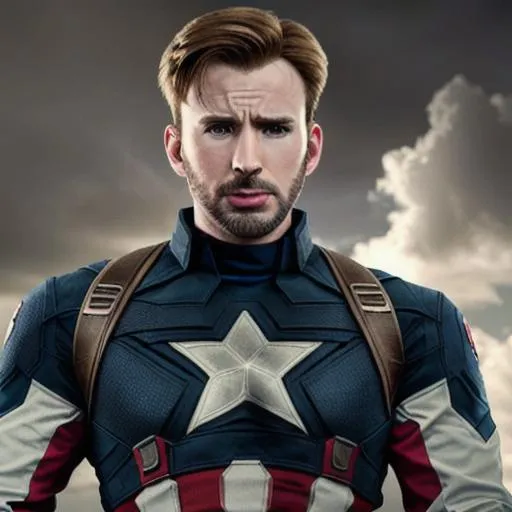 Prompt: chris evans as captain america, fine-tuned, 3D, fantasy, detailed face, chest, staring straight