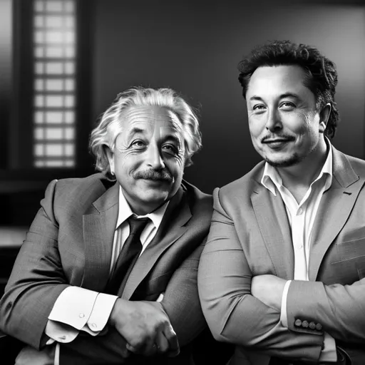 Prompt: imagine Elon Musk and Albert Einstein are doing an experiment, realism, Albert Einstein,
  Hyperrealistic, splash art, concept art, mid shot, intricately detailed, colour depth, dramatic, 2/3 face angle, side light, dark background, perfect camera shot, ultra-detailed, art, realistic, hyper-realistic, highly detailed, realism, 32k, photography, hdr, 1080p, cinematic, Hyperrealistic, fictional environment, mid shot, intricately detailed, colour depth, dramatic, side light, colourful background, beautifully shot, perfect composition, atmospheric, moody, natural white spotlight shining on subject. Realistic shadows