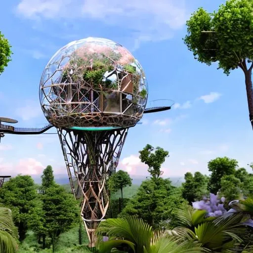 Prompt: 8k, high quality, realistic, solarpunk, utopian earth, fresh start, healthy planet, genesis, rejuvenation of cells, technological breakthrough, treehouses,