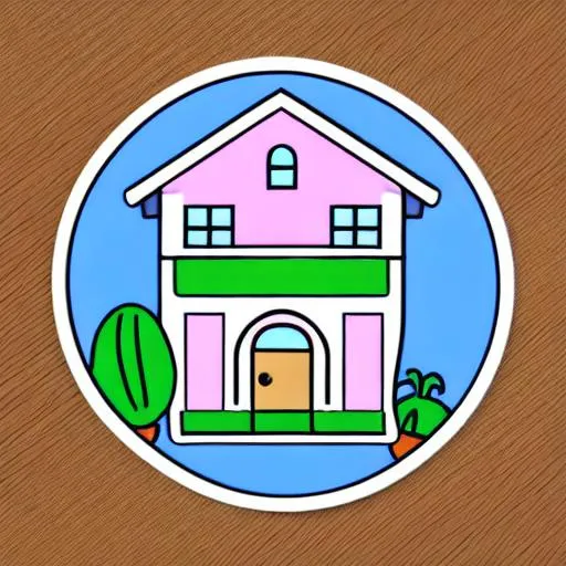 Prompt: Die-cut sticker, symmetrical, cartoon chibi house sticker, white outline, illustration minimalism, vector, pastel colors, Pixar