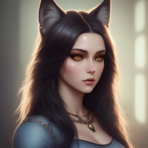 Prompt: Wolf, anthropomorphic gorgeous, stunning body human female furry, jeans, t-shirtHighly detailed photo realistic digital artwork. High definition. Face by Tom Bagshaw and art by Sakimichan, Android Jones" and tom bagshaw, BiggalsOctane render, volumetric lighting, shadow effect, insanely detailed and intricate, photorealistic, highly detailed, artstation by WLOP, by artgerm