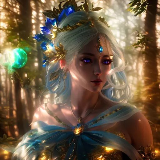 Prompt: 3D HD dramatic cinematic lighting [({one}{(Beautiful benevolent {goddess}female liquid}, expansive magical forest background, hyper realistic, 8K --s98500