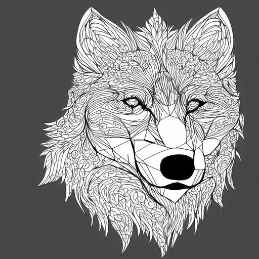 Prompt: beautiful Wolf's head, ornamental, fractal, line art, vector, outline, simplified, colouring page