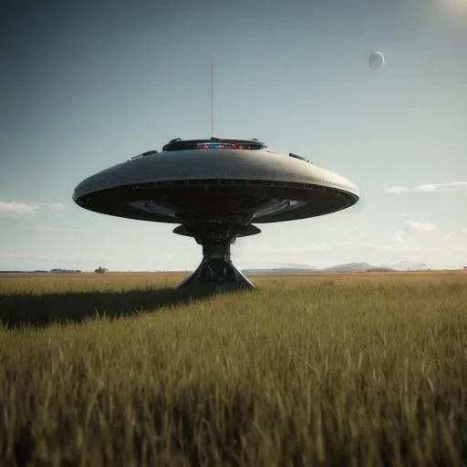 Prompt: 8k portrait of a ufo alien craft landing on a field of grass, high details, cinematic style, xfiles, deviantart rendered in unreal engine 5, intricate details