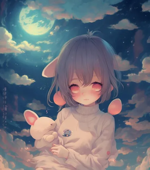 Prompt: Anime soft art with sky bunnyboy