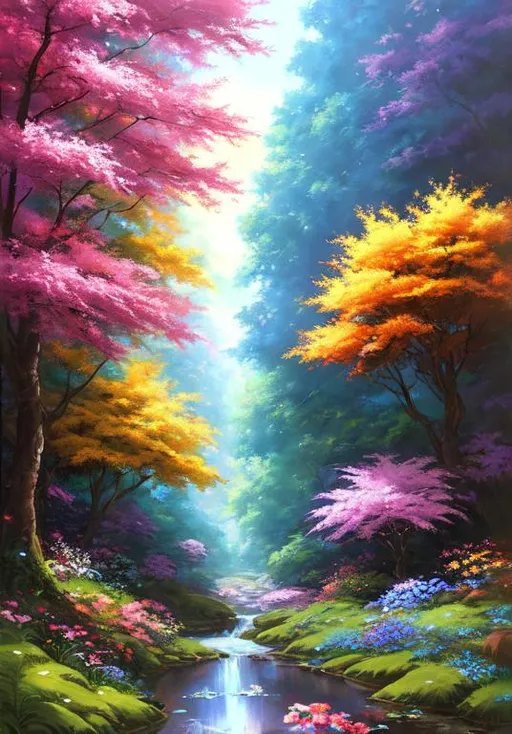 Prompt: UHD, , 8k,  oil painting, Anime,  Very detailed, zoomed out view of character, HD, High Quality, Anime, deep within a Pokemon flower forest, bright colors, large flowers, bright

Pokémon by Frank Frazetta
