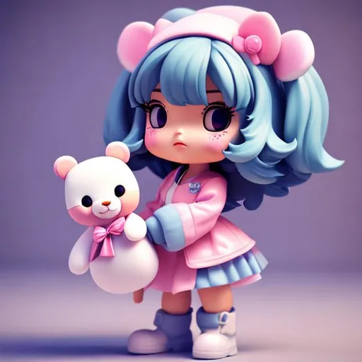 Prompt: tiny cute girl toy holding teddy bear toy, standing character, soft smooth lighting, soft pastel colors, skottie young, 3d blender render, polycount, modular constructivism, pop surrealism, physically based rendering, square image