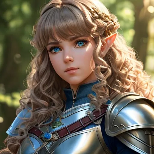 Prompt: cinematic shot, elf, dnd, archer, leather armor, detailed face, detailed eyes, full eyelashes, detailed interior, ultra detailed accessories, curly hair, bangs, 

((sunshine, very strong sunlight on face, cinematic lighting, volumetric lighting, beautiful shading, head light, back light, natural light, ray tracing, symmetrical)), (((masterpiece, professional, professional illustration))), Fantasy style,

UDR, HDR, 64k, beautiful, stunning, masterpiece