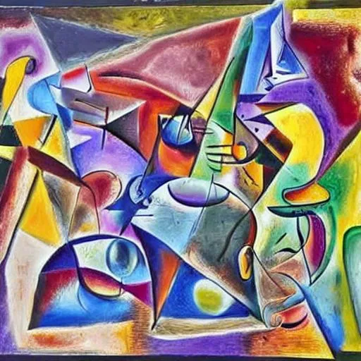 Prompt: A abstract cubism Michaelangelo painting mixed with Salvador Dali painting mixed with Picasso painting mixed with Jackson Pollock painting of extraterrestrial aliens 