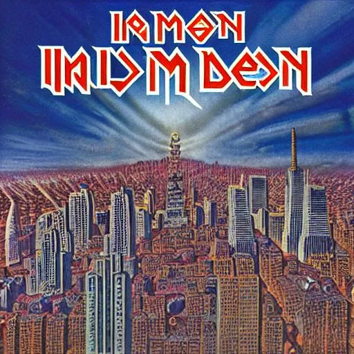 Prompt: iron maiden cityscapes album cover