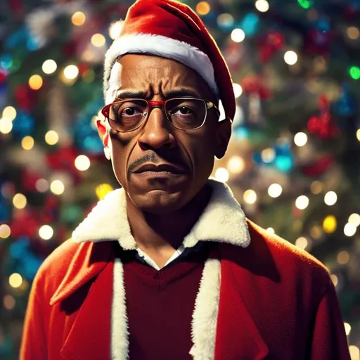 Prompt: Gustavo Fring from breaking bad in a Christmas outfit.