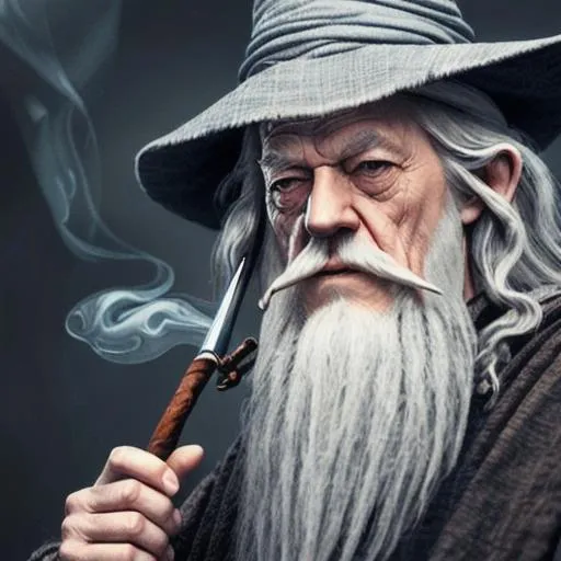 Prompt: Gandalf smoking a pipe 