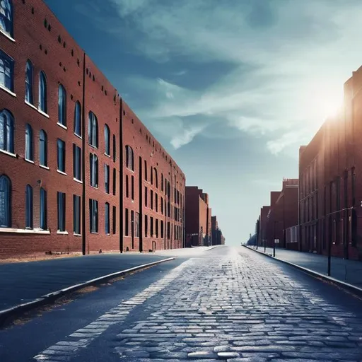 Prompt: 1970s tall brick buildings black road 1970s black cars on black road city background birds eye veiw Light blue sky nice weather city background realistic high quality 4k