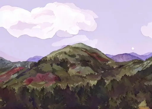 Prompt: a turtle shaped hill in the mountains Gouache Style, Watercolor, Museum Epic Impressionist Maximalist Masterpiece, Thick Brush Strokes, Impasto Gouache, thick layers of gouache watercolors textured on Canvas, 8k Resolution, Matte Painting